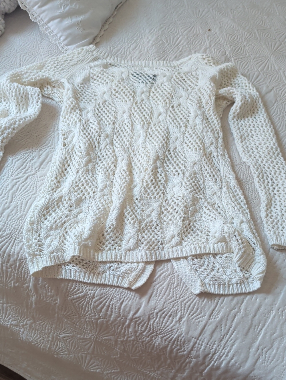 Jessica Simpson Cream Cable Open-Knit Crew Sweater